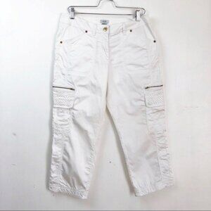 Cache white capri cargo pants with gold embellishments size 10